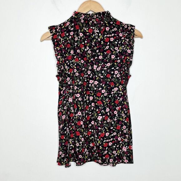 Kate Spade Floral Sleeveless Ruffled Blouse Top Black Womens Small - Picture 8 of 8